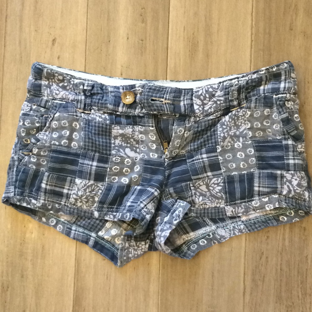 Blue and White Patchwork American Eagle shorts